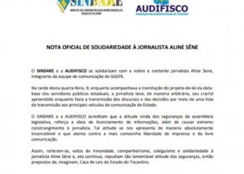 NOTA OFICIAL DE SOLIDARIEDADE ? JORNALISTA ALINE S?NE