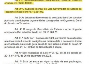 Sancionada lei do novo limite remuneratório do servidor público estadual do Tocantins