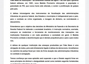 Febrafite, Fenafisco e outras entidades representativas do Fisco Brasileiro, após polêmica de suposta tributação do Pix, emitem carta aberta em defesa das instituições e em defesa intransigente 