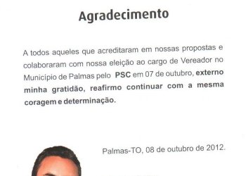 AGRADECIMENTO DO VEREADOR ELEITO PASTOR JO?O CAMPOS