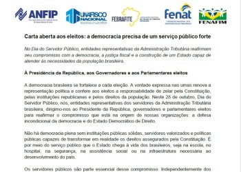 SINDARE e AUDIFISCO destacam carta aberta de entidades nacionais em defesa do serviço público e da democracia