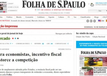 Folha de São Paulo: incentivo fiscal distorce a competição